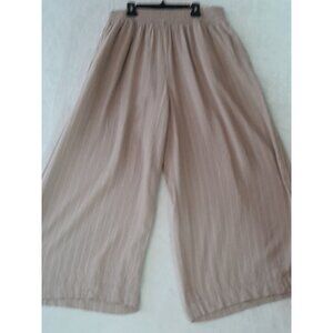 Ava Viv Wide Leg Linen Blend Flowy Casual Pull On Pants Pockets Striped 2X Tan